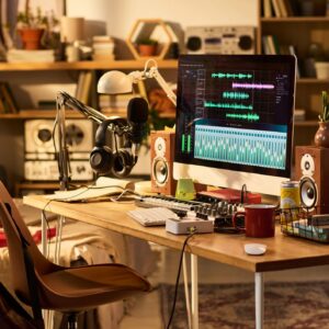 Home Audio Editing Workspace Supporting Podcast and Music Production